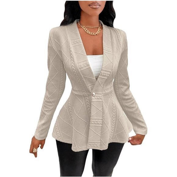 Milumia Blazer Women Cream Texture Single Button Shawl Collar Long Sleeve Jacket - Picture 1 of 7